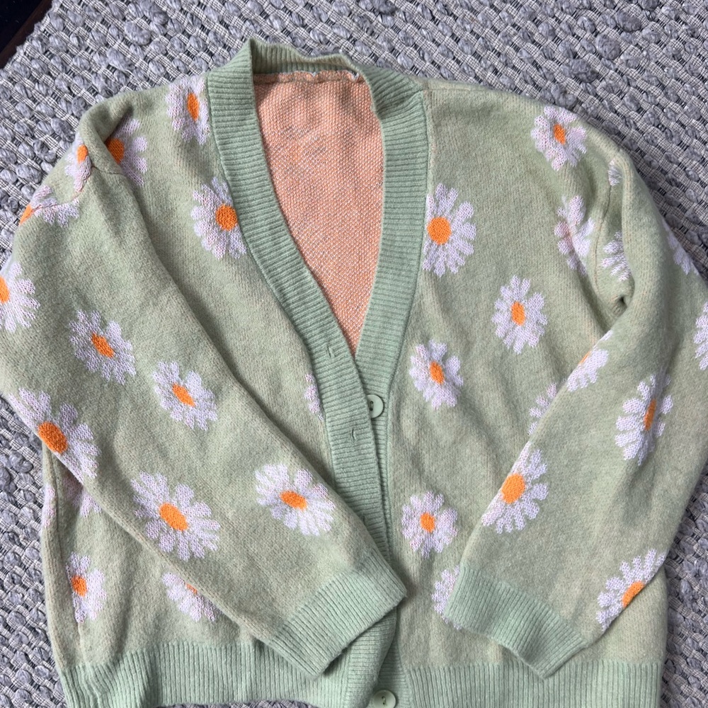 Lime green daisy cardigan